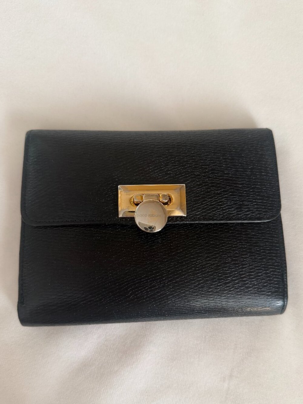 Paco Rabanne Vintage Women's Tri-Fold Black Leather Wallet